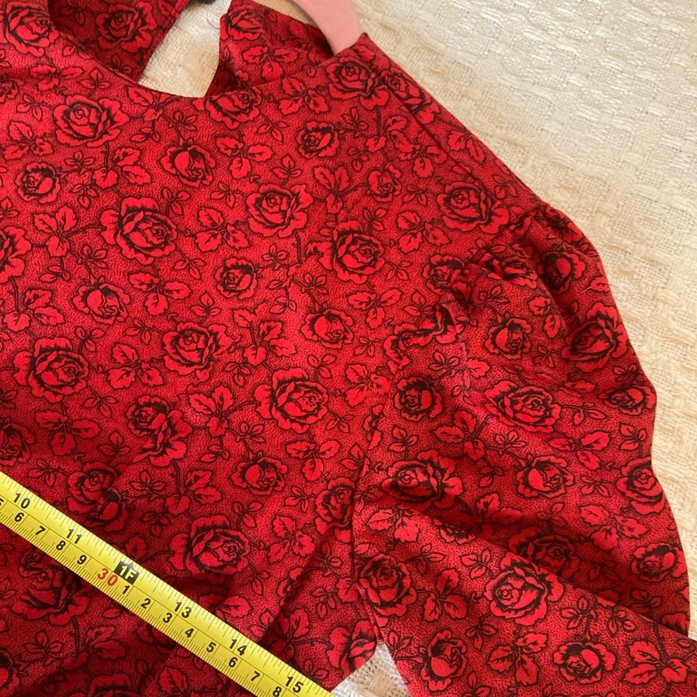 Vintage peplum red and black floral dress size SMALL - Picture 6 of 8